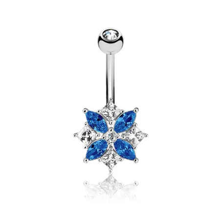 Piercing nombril fleur gemmes marquise bleu