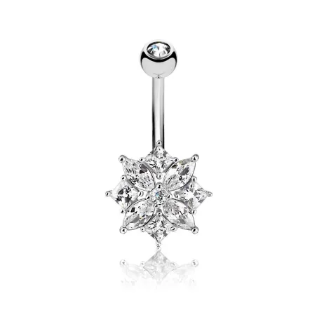 Piercing nombril fleur gemmes marquise blanc