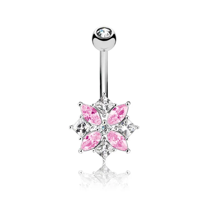 Piercing nombril fleur gemmes marquise rose