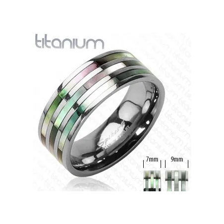 Bague Titane Solide Nacre Abalone - Bague homme et femme en titane