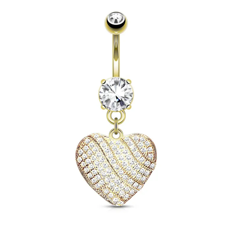 Piercing nombril plaqué or pendentif coeur micro pavé