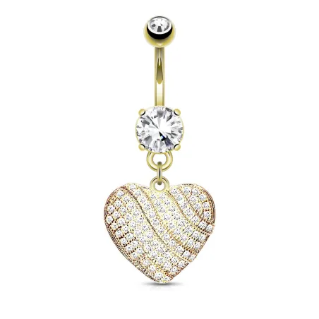 Piercing nombril plaqué or pendentif coeur micro pavé