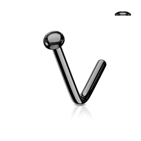 Piercing nez tige en L acier noir boule plate