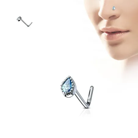 Piercing nez tige en L gemme larme turquoise