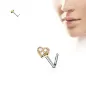 Piercing nez tige en L coeur rosé trois strass blanc