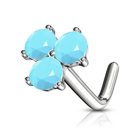 Piercing nez tige en L trois cristaux turquoises