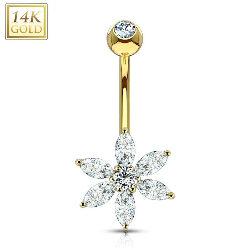 Piercing nombril Or jaune 14 carats fleur pétales