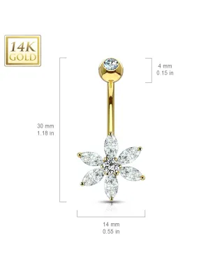 Piercing nombril Or 14 carats fleur pétales