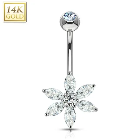 Piercing nombril Or blanc 14 carats fleur pétales