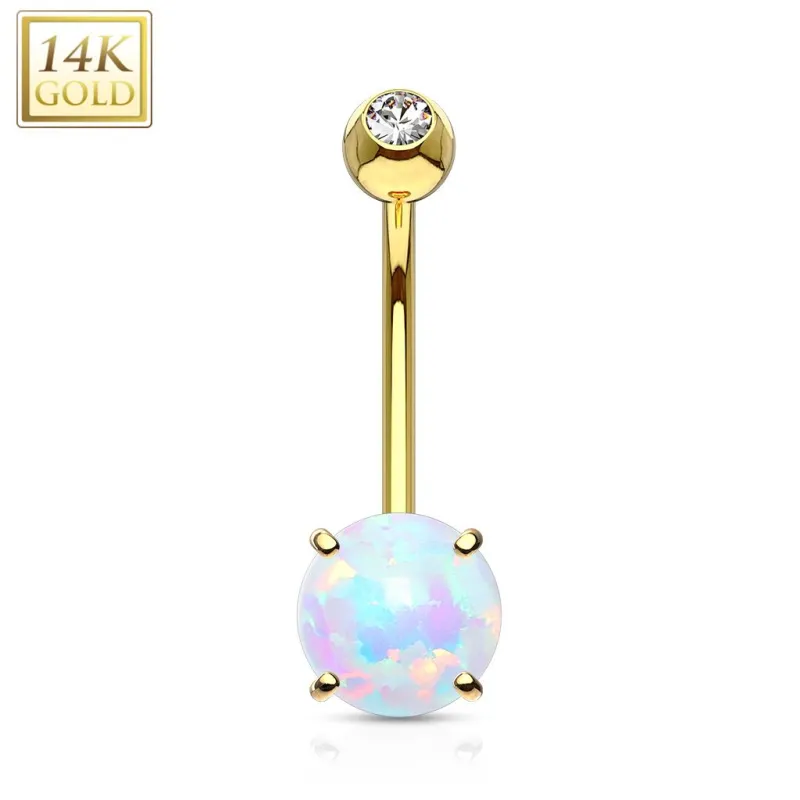 Piercing nombril Or 14 carats opale 8 mm