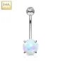 Piercing nombril Or blanc 14 carats opale 8 mm