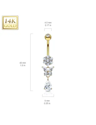 Piercing nombril Or Jaune 14 Carats fleur papillon