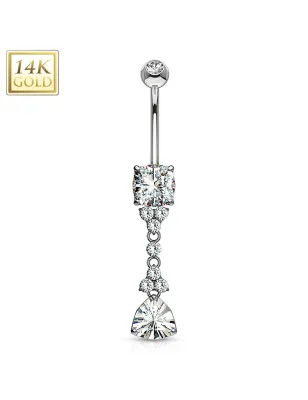 Piercing nombril Or  Blanc 14 Carats pierre triangle