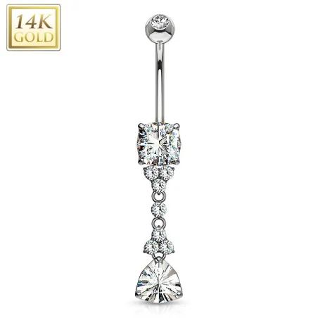 Piercing nombril Or  Blanc 14 Carats pierre triangle