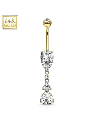 Piercing nombril Or  Jaune 14 Carats pierre triangle