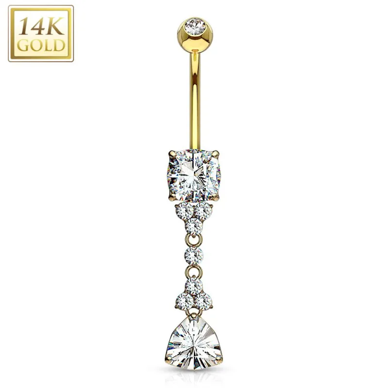 Piercing nombril Or  Jaune 14 Carats pierre triangle