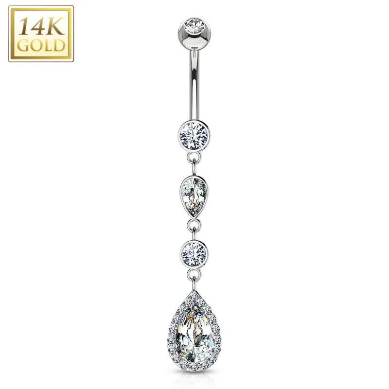 Piercing nombril Or  Blanc 14 Carats cascade larmes