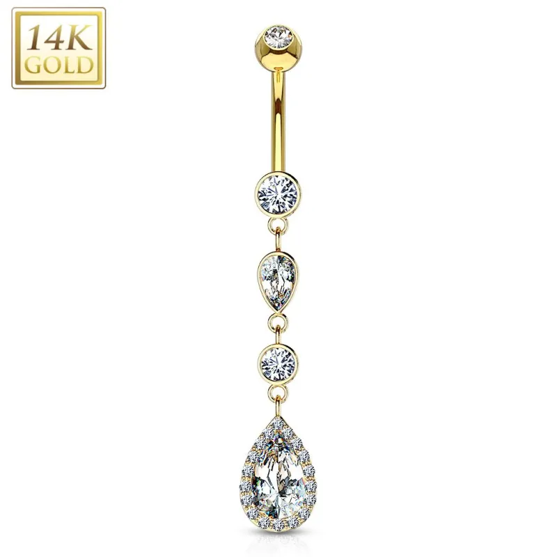 Piercing nombril Or Jaune 14 Carats cascade larmes