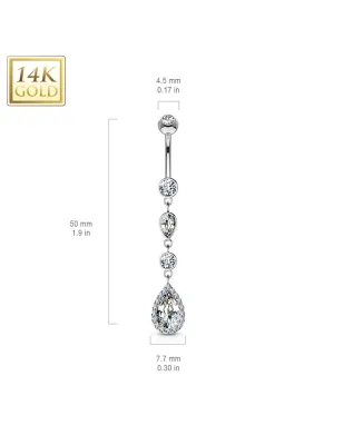 Piercing nombril Or  Blanc 14 Carats cascade larmes