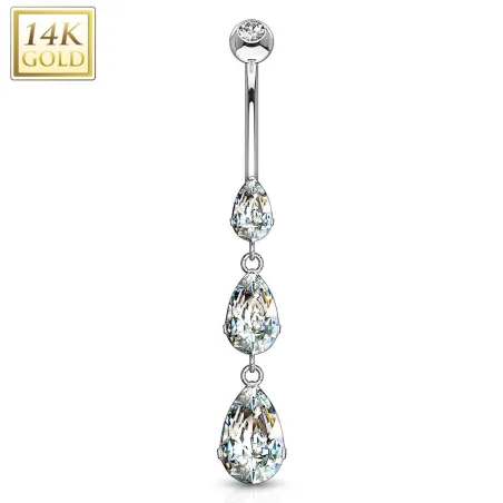 Piercing nombril Or  Blanc 14 Carats larmes