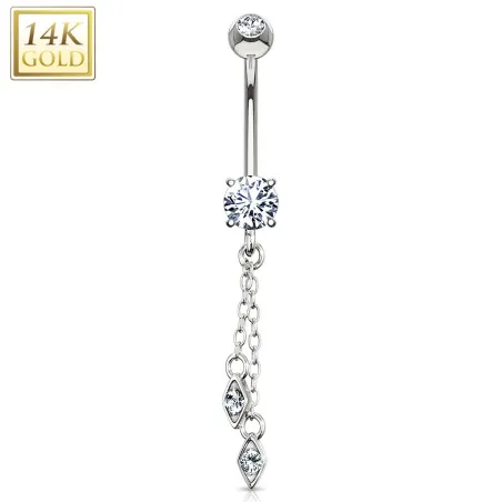 Piercing nombril or blanc 14 carats chaines