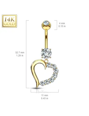 Piercing nombril Or 14 carats Coeur Gemmes