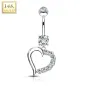 Piercing nombril Or blanc 14 carats Coeur Gemmes