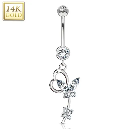 Piercing nombril Or blanc 14 carats papillon loop