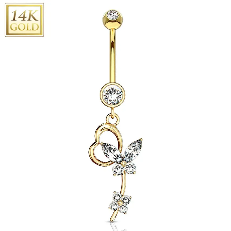 Piercing nombril Or jaune 14 carats papillon loop