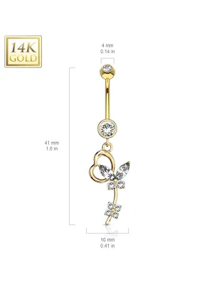 Piercing nombril Or jaune 14 carats papillon loop