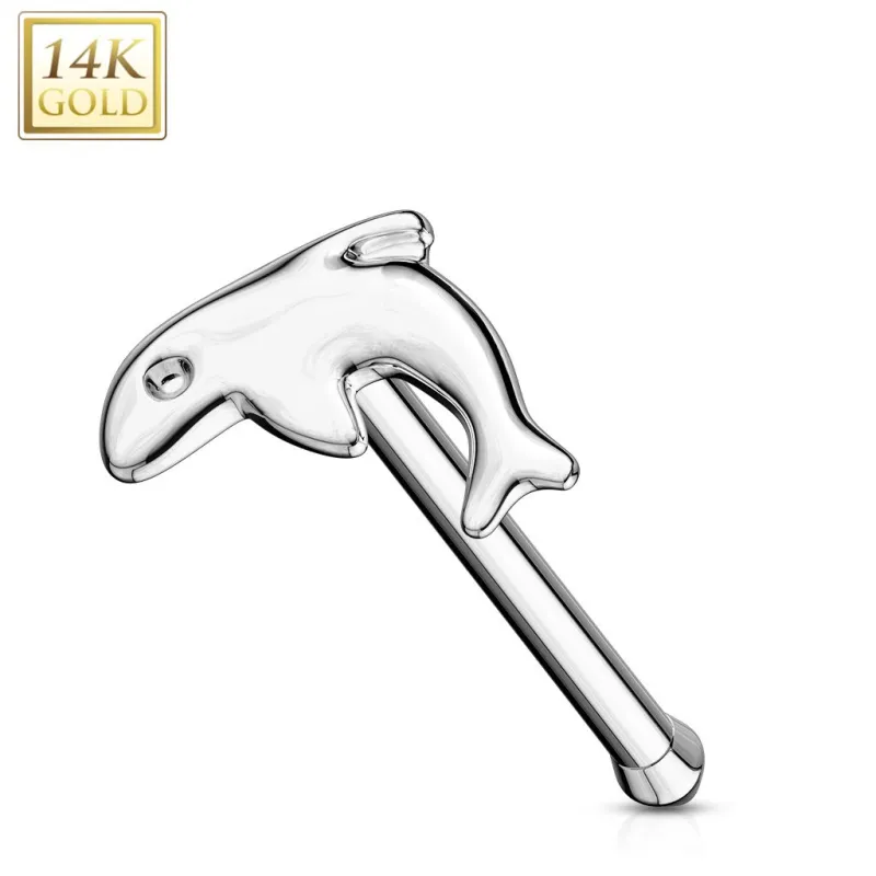 Piercing nez tige droite Or Blanc 14K Dauphin