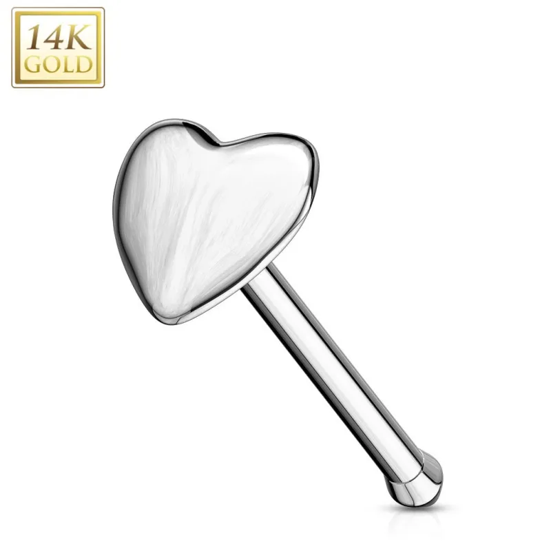 Piercing nez tige droite Or Blanc 14K Coeur