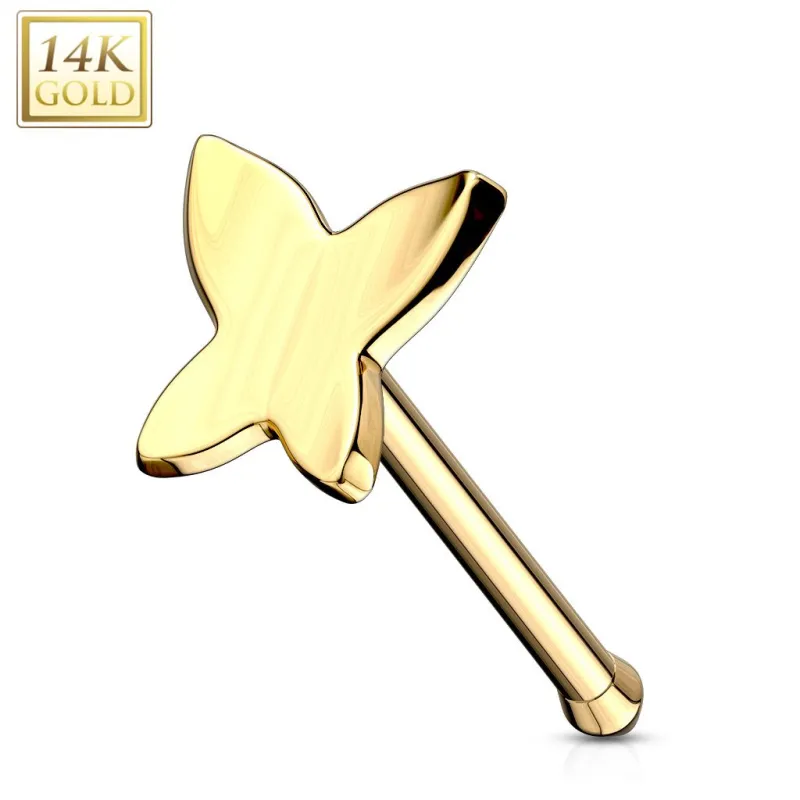 Piercing nez tige droite Or 14K Papillon