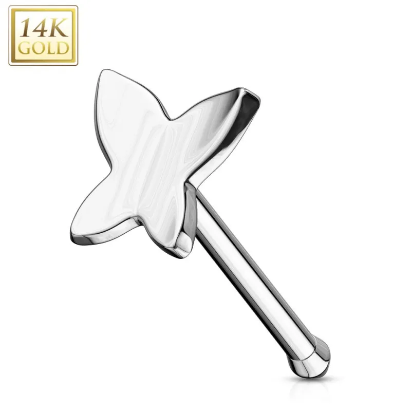 Piercing nez tige droite Or Blanc 14K Papillon