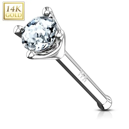 Piercing nez tige droite Or Blanc 14 carats pierre ronde