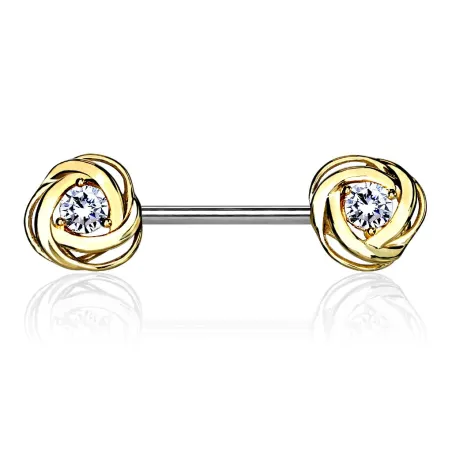 Piercing téton fleur roses avec strass plaqué or