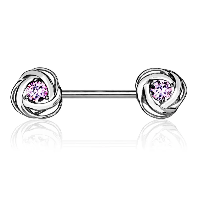 Piercing téton fleur roses avec strass rose