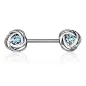 Piercing téton fleur roses avec strass turquoise