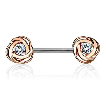 Piercing téton fleur roses avec strass plaqué or rose