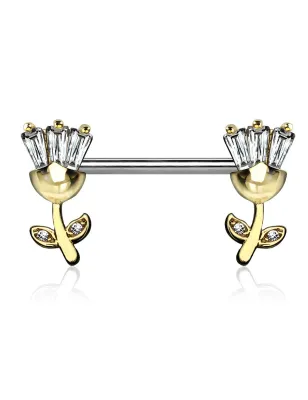 Piercing téton tulipes avec strass plaqué or