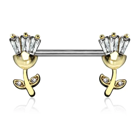 Piercing téton tulipes avec strass plaqué or