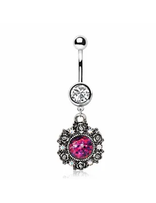 Piercing nombril pendentif victorien gemme rouge