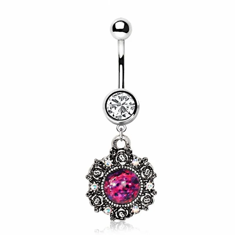 Piercing nombril pendentif victorien gemme rouge