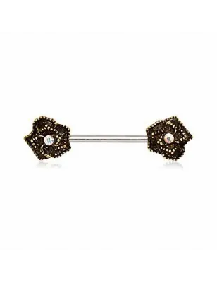 Piercing téton floral doré ancien