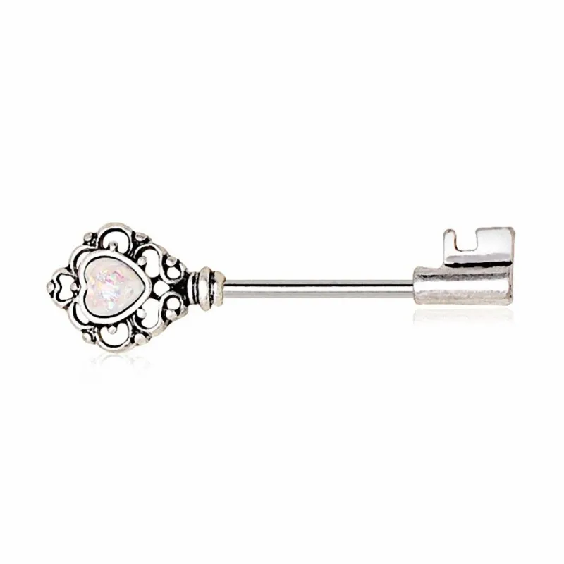 Piercing téton clef victorienne avec opale de synthèse