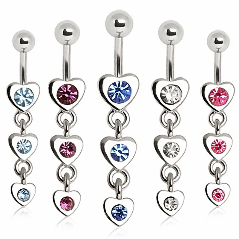 Piercing nombril triple coeur à strass