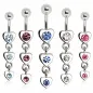 Piercing nombril triple coeur à strass