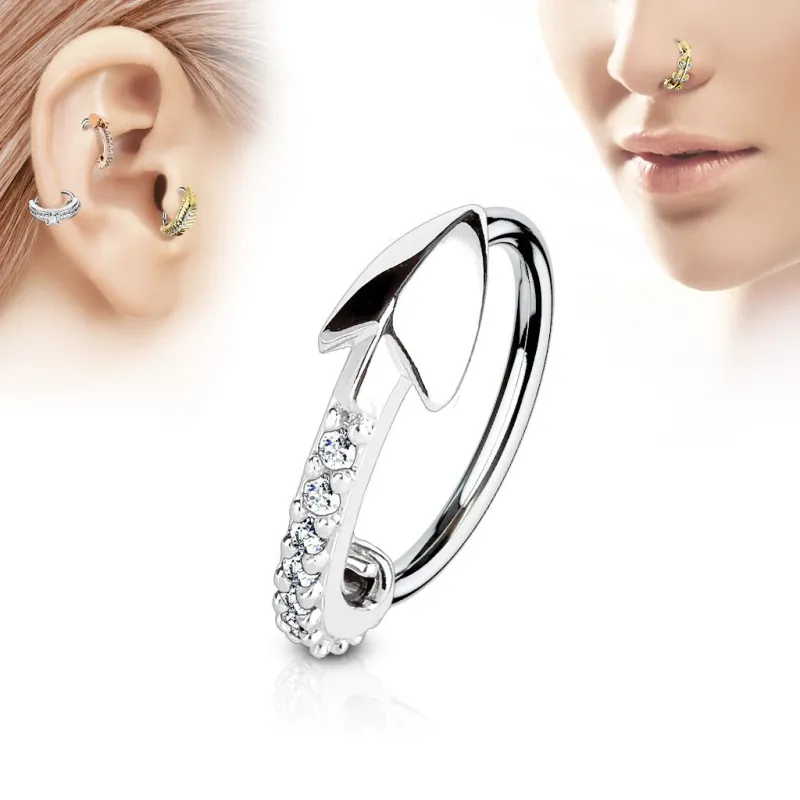 Piercing oreille nez anneau flèche pavée de strass