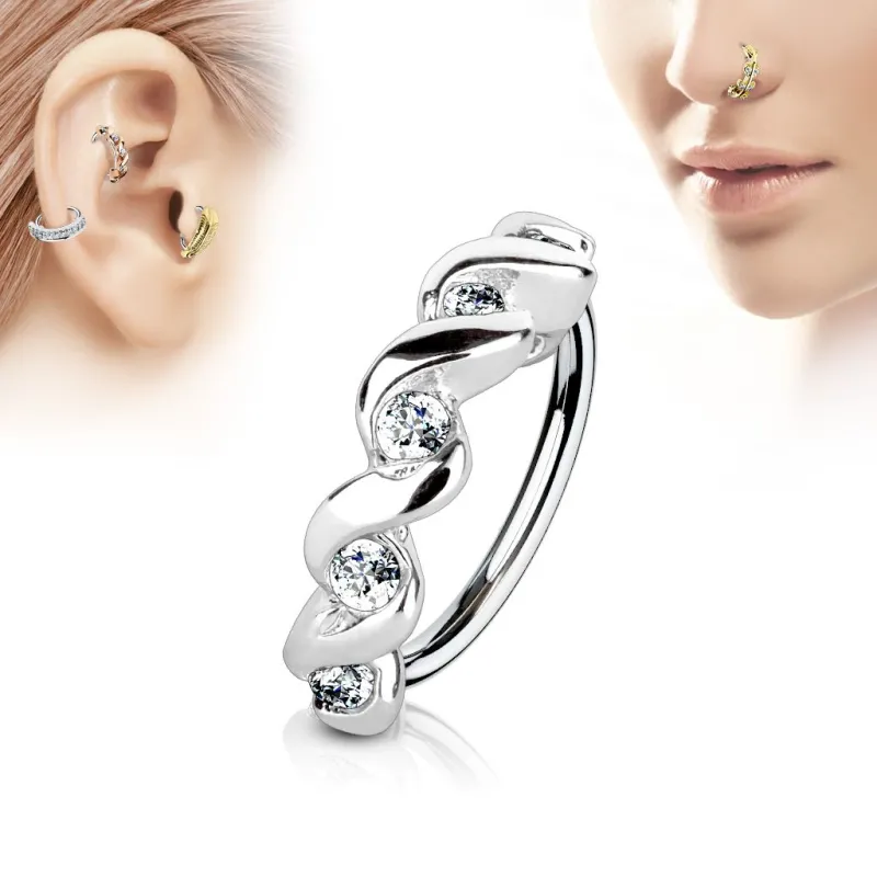 Piercing oreille nez anneau twist pavé de strass