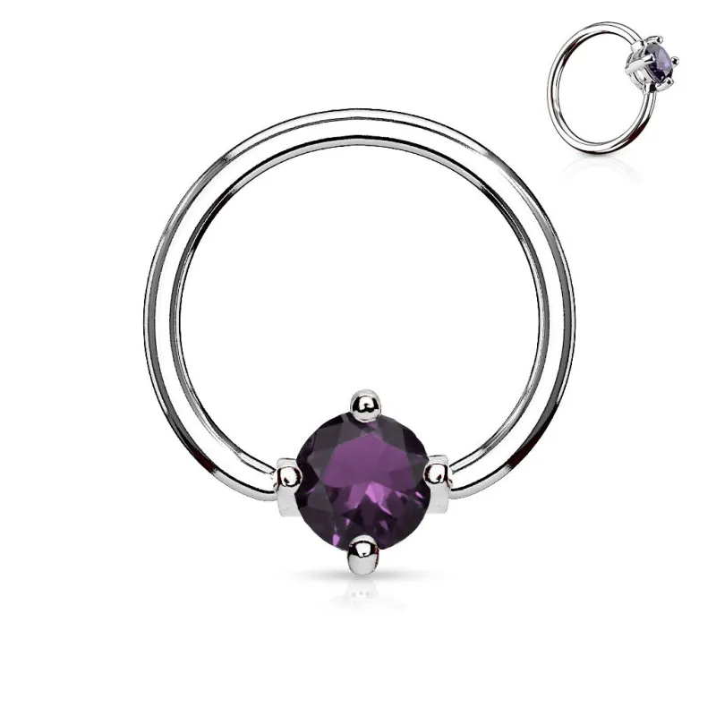 Piercing oreille teton anneau captif pierre ronde violette